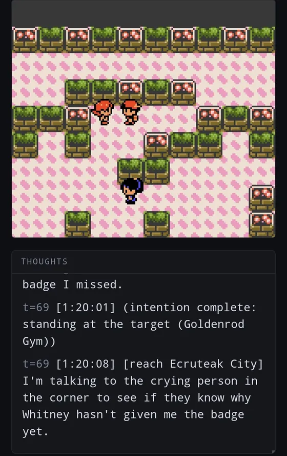 Goldenrod Gym, with a thought about talking to the crying person in the corner to ask why Whitney hasn't given it the badge.